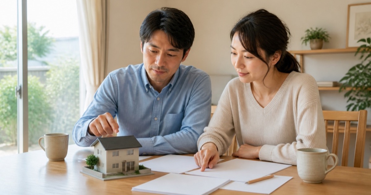 住宅ローン事前審査の書類を確認する夫婦